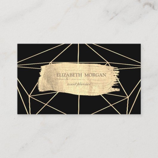 Elegant Modern Gold Brush Stroke Geometric, Black Visitekaartje (Voorkant)