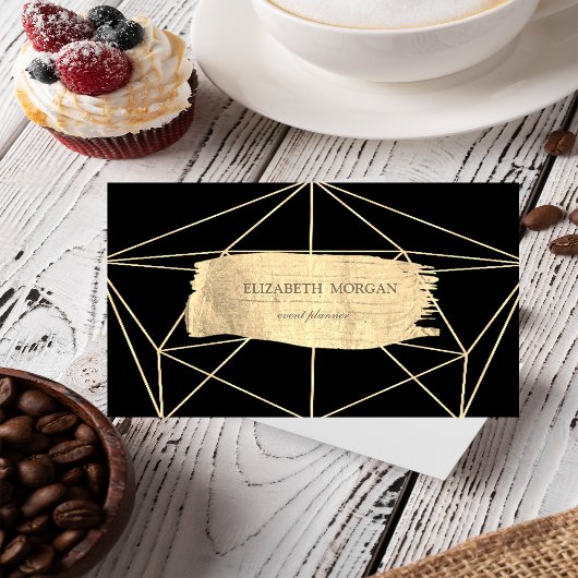 Elegant Modern Gold Brush Stroke Geometric, Black Visitekaartje