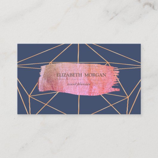 Elegant modern Gold Brush Stroke Geometric, Blue Visitekaartje (Voorkant)