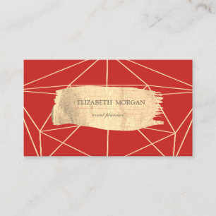 Elegant Modern Gold Brush Stroke Geometric, Red Visitekaartje