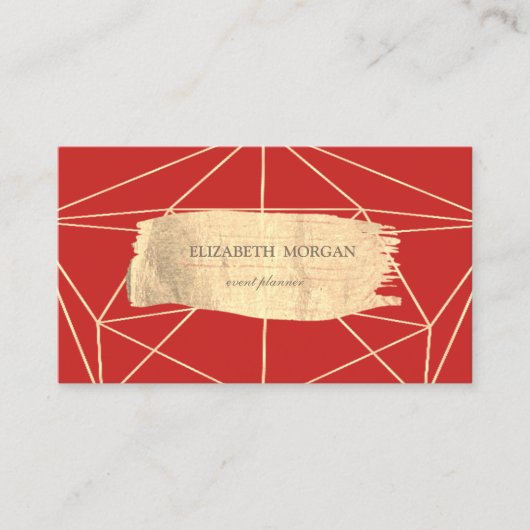 Elegant Modern Gold Brush Stroke Geometric, Red Visitekaartje (Voorkant)