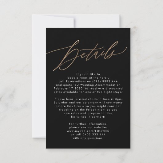 Elegant Modern Gold Calligraphy Wedding Enclosure RSVP Kaartje (Voorkant)