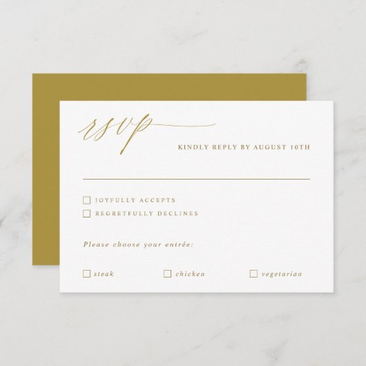 Elegant modern Gold Calligraphy Wedding RSVP Kaartje (Voorkant / Achterkant)