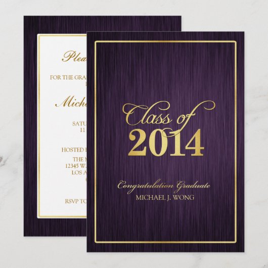 Elegant Modern Gold Class of 2014 Afstuderen Kaart (Voorkant / Achterkant)