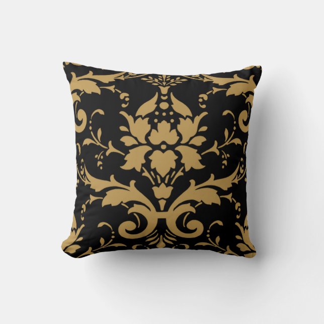 Elegant Modern  Gold Damask op Black Pillow Kussen (Voorkant)