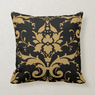 Elegant Modern  Gold Damask op Black Pillow Kussen