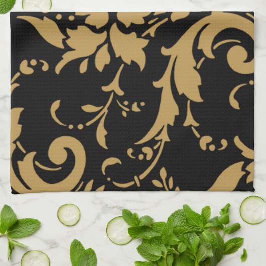 Elegant Modern Gold Damask op zwarte handdoek (Gevouwen)