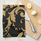 Elegant Modern  Gold Damask op zwarte handdoek (Quarter Fold)