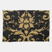 Elegant Modern Gold Damask op zwarte handdoek (Horizontaal)