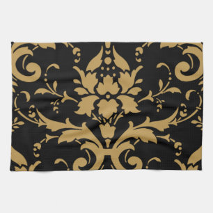 Elegant Modern  Gold Damask op zwarte handdoek