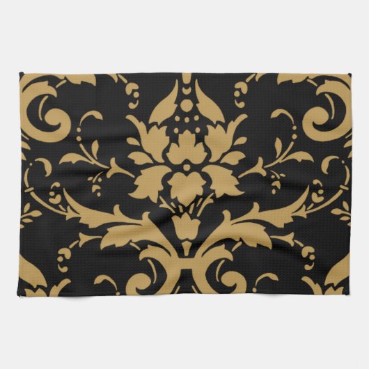 Elegant Modern  Gold Damask op zwarte handdoek (Horizontaal)