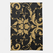 Elegant Modern  Gold Damask op zwarte handdoek (Verticaal)