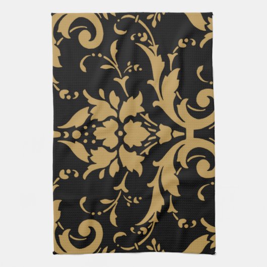 Elegant Modern  Gold Damask op zwarte handdoek (Verticaal)