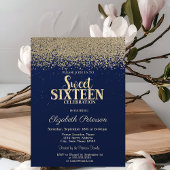 Elegant Modern Gold Diamonds Navy Blue Sweet 16 Kaart