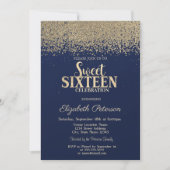 Elegant Modern Gold Diamonds Navy Blue Sweet 16 Kaart (Voorkant)