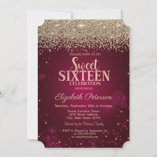 Elegant Modern Gold Diamonds Red Sweet 16 Kaart (Voorkant)