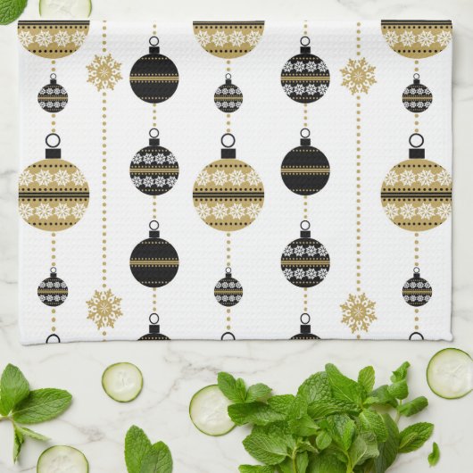 Elegant Modern Gold- en Black Kerstversieringen Theedoek (Gevouwen)