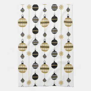 Elegant Modern Gold- en Black Kerstversieringen Theedoek