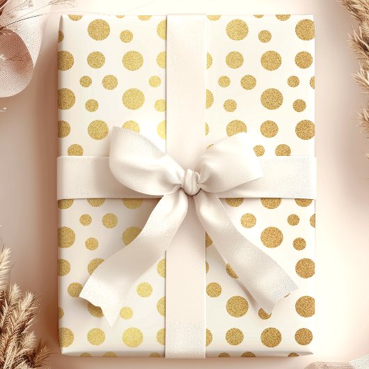 Elegant Modern Gold Faux Folie Polka Dots op Wit Cadeaupapier