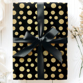 Elegant Modern Gold Faux Folie Polka Dots op Zwart Cadeaupapier