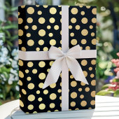 Elegant Modern Gold Faux Folie Polka Dots op Zwart Cadeaupapier