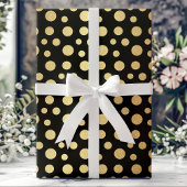 Elegant Modern Gold Faux Folie Polka Dots op Zwart Cadeaupapier