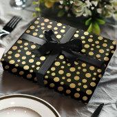 Elegant Modern Gold Faux Folie Polka Dots op Zwart Cadeaupapier