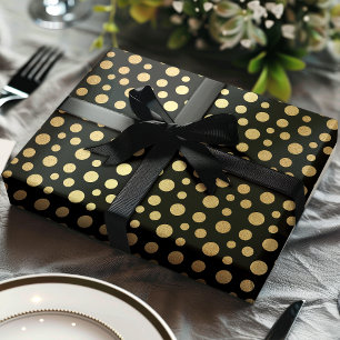 Elegant Modern Gold Faux Folie Polka Dots op Zwart Cadeaupapier