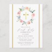 Elegant & modern Gold Floral Eerste Heilige Commun Uitnodiging Briefkaart (Voorkant)