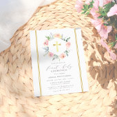 Elegant & modern Gold Floral Eerste Heilige Commun Uitnodiging Briefkaart