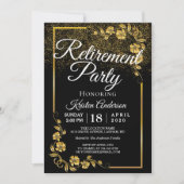 Elegant Modern Gold Floral Retirement Party Kaart (Voorkant)