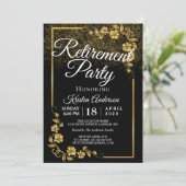 Elegant Modern Gold Floral Retirement Party Kaart (Staand voorkant)