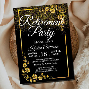 Elegant Modern Gold Floral Retirement Party Kaart