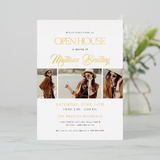 Elegant Modern Gold Foil Afstuderen Aankondiging (Staand Voorkant)