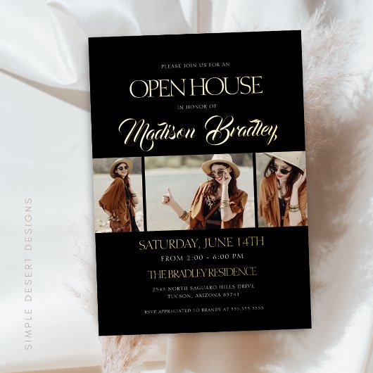 Elegant Modern Gold Foil Afstuderen Invitation Folie Uitnodiging