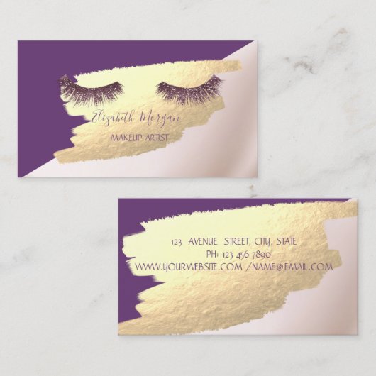 Elegant, Modern, Gold Foil Brush Stroke, Lashes Visitekaartje (Voorkant / Achterkant)