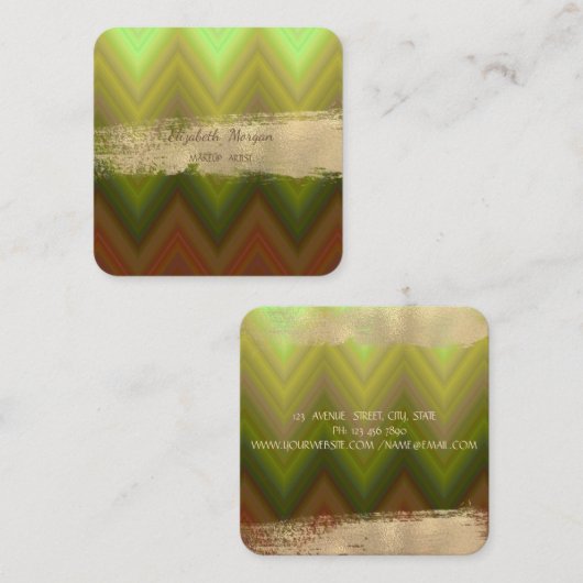 Elegant Modern Gold Foil Brush Stroke, Zigzag Vierkante Visitekaartje (Voorkant / Achterkant)
