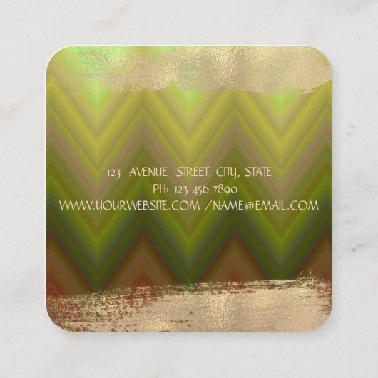 Elegant Modern Gold Foil Brush Stroke, Zigzag Vierkante Visitekaartje (Achterkant)