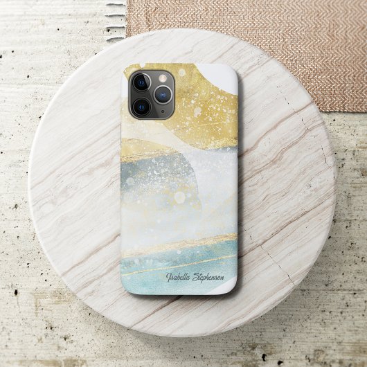 Elegant Modern Gold Foil en Blauwgroen Abstract Case-Mate iPhone Case