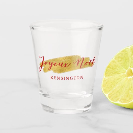 Elegant Modern Gold Foil Joyeux Noel Kerstmis Shot Glas (Voorkant)