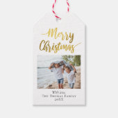Elegant & Modern Gold Foil kerstfamilie Foto Cadeaulabel (Voorkant)