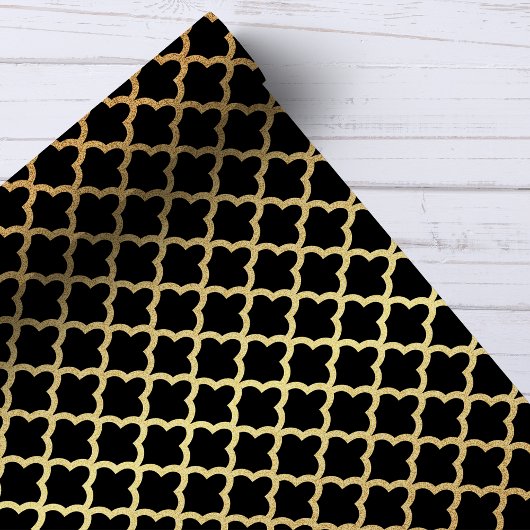 Elegant Modern Gold Foil Moroccan Trellis Black Cadeaupapier