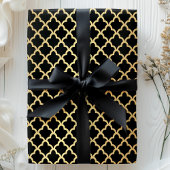 Elegant Modern Gold Foil Moroccan Trellis Black Cadeaupapier