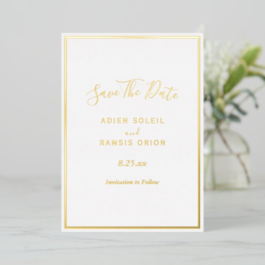 Elegant modern Gold Foil sparen de datum Kaart (Staand Voorkant)