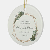 Elegant modern Gold Geometric Onze eerste kerst Keramisch Ornament (Links)