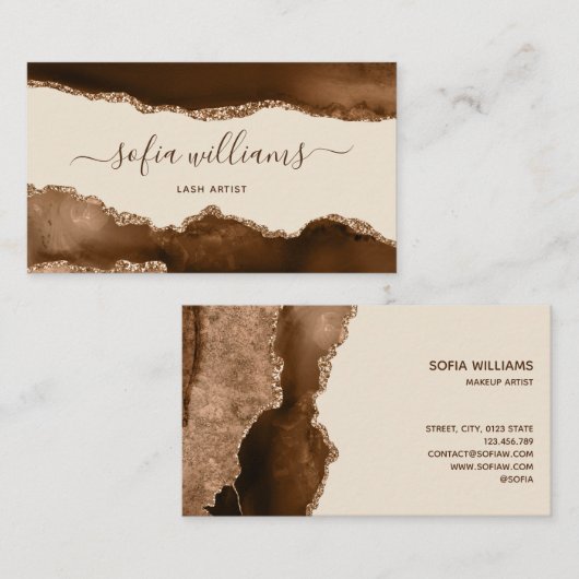 Elegant modern Gold Glitter Brown Agate Business C Visitekaartje (Voorkant / Achterkant)