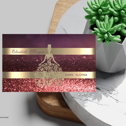 Elegant Modern Gold Glitter Dress, Striped Bokeh Visitekaartje