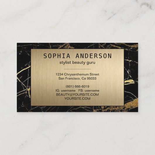 Elegant modern Gold Glitter en zwart marmer Agate Visitekaartje (Achterkant)