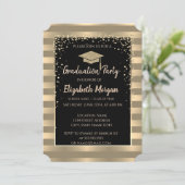 Elegant modern Gold Glitter Graduation Cap, Stripe Kaart (Staand voorkant)