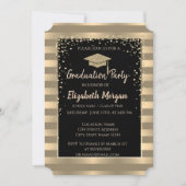 Elegant modern Gold Glitter Graduation Cap, Stripe Kaart (Voorkant)